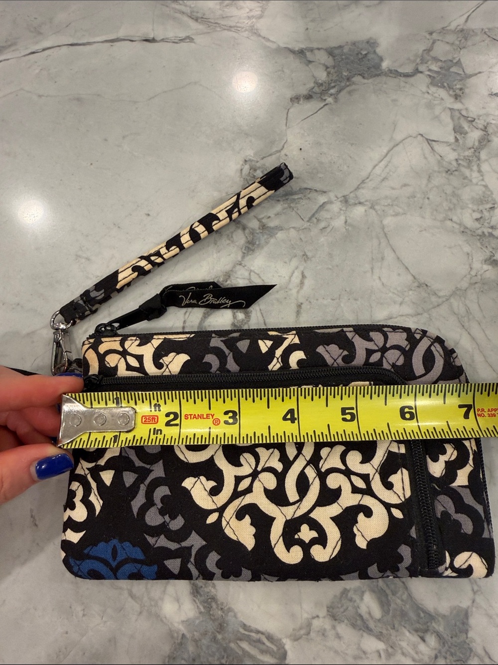 Vera Bradley Zip-Around Wallet Wristlet Black Gray Blue Floral EUC - Picture 9 of 10